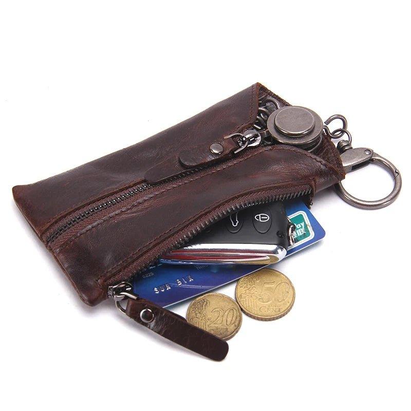 CONTACT'S 100% Genuine Leather Key Wallet Men Car Key Holder Zipper Keys Case Top Quality Male Man Housekeeper Keys Organizer - Mechano