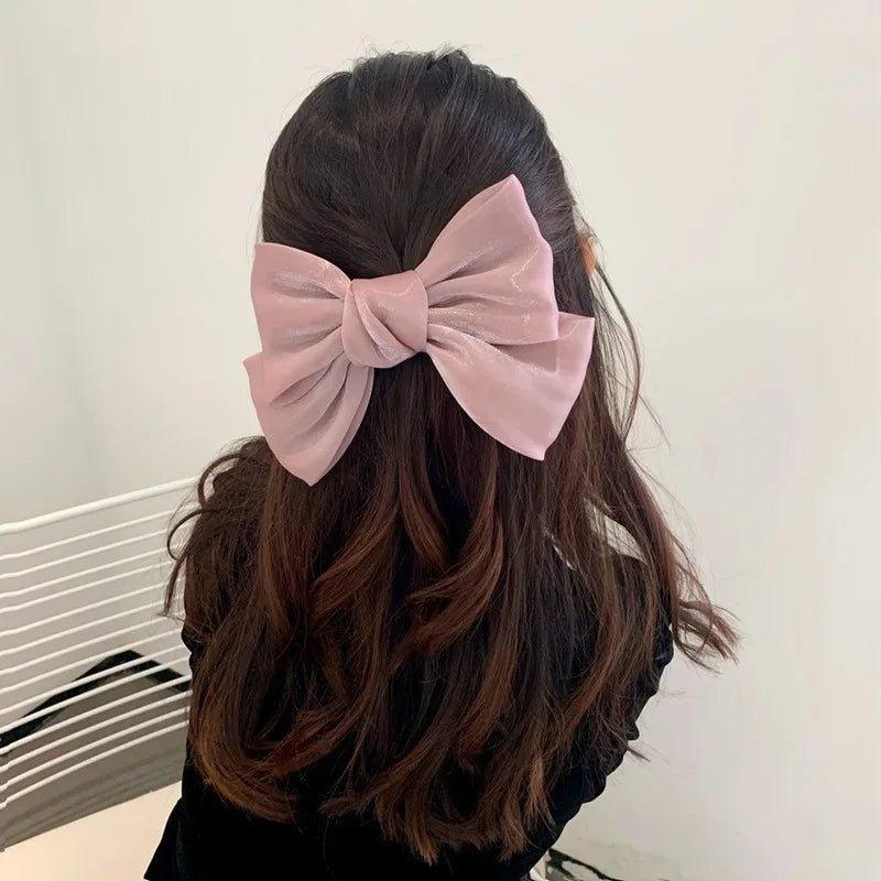 French Pearl Satin Big Bow Hairpin Mermaid Ji Hair Card Korean Ins Japanese JK Spring Clip Hair Accessory Female - Mechano