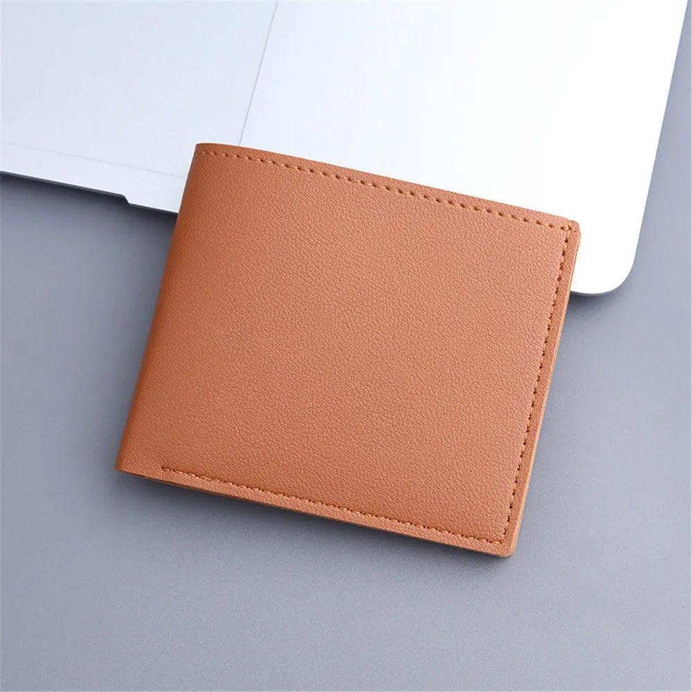 Fashion Men Short PU Leather Wallet Simple Solid Color Thin Male Credit Card Holder Small Money Purses Business Foldable Wallet - Mechano