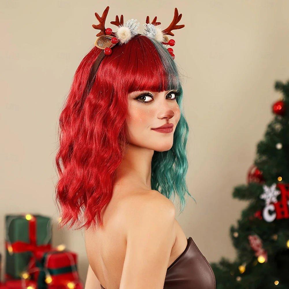 HAIRJOY Synthetic Red and Green Bob Wig for Women - Mechano