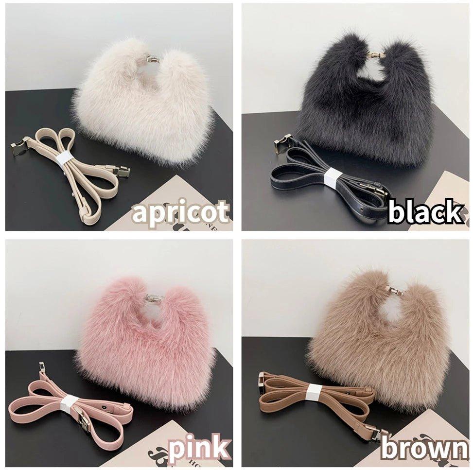 Luxury Faux Fur Ladies Shoulder Bags Soft Plush Female Evening Clutch Purse Handbags Women's Small Tote Fluffy Crossbody Bag - Mechano