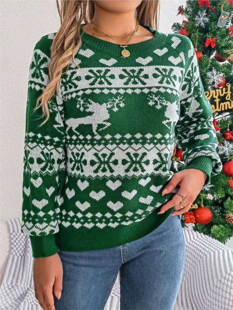 Christmas Sweater For Women Autumn/Winter Crew Neck Fashion Printing Winter Xmas Clothes Women Knitting Pullover - Mechano