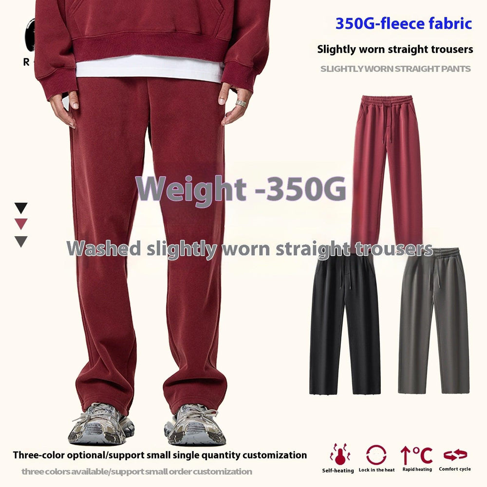 Heavy Fleece-lined Thickened Washed Straight-leg Trousers Men