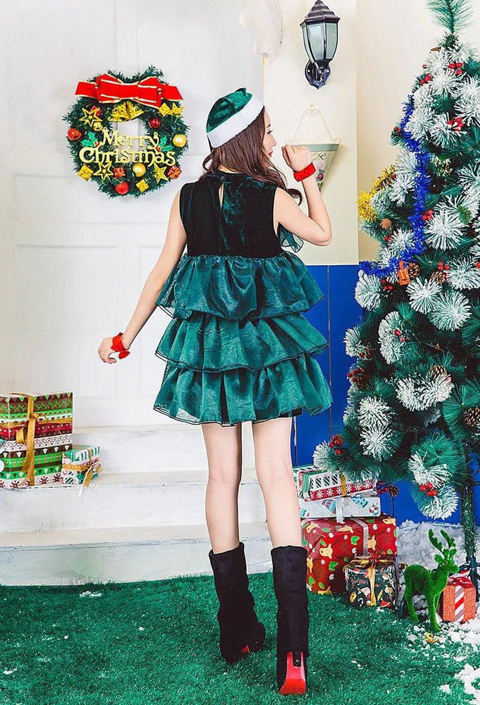 Cute Christmas costume three - stage green Christmas tree cake dress after the photo costume girl - Mechano