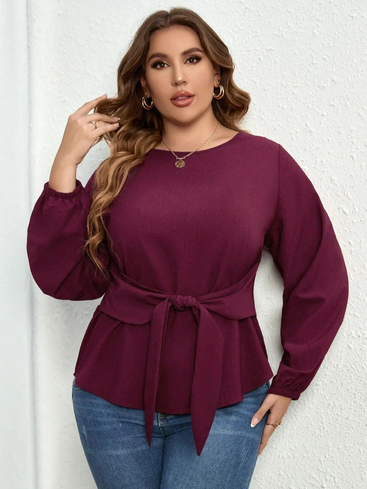 Della Mel Plus Size Women Clothing O - Neck Solid Tops Fashion Elegant Long Sleeve Office Female Casual Large Size Lady Blouses - Mechano