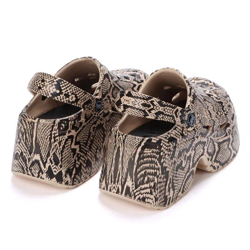 Leopard Thick Bottom Clogs for Women Closed Toe Chunky Platform Sandals Woman Summer Super High Wedge Heel Slippers Female - Mechano