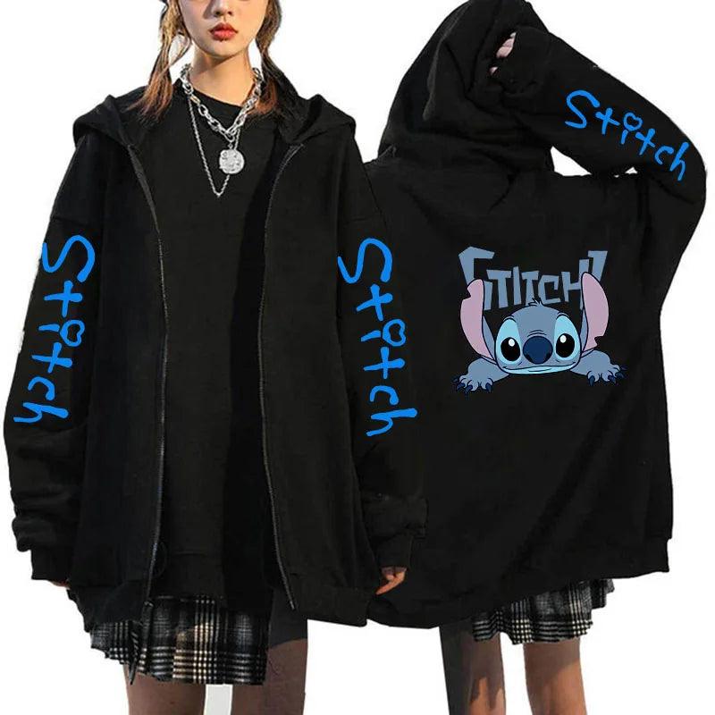 90s Y2k Hoodie Zipper Disney Stitch Zip Up Hoodies Women Harajuku Cute Anime Sweatshirt Manga Streetwear Hoody Female-Mechano