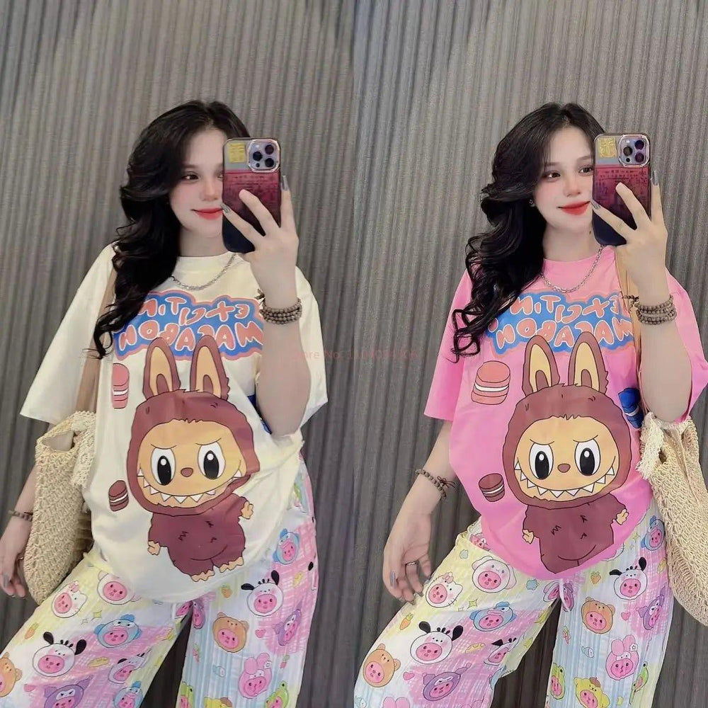 Hot Labubu Cute Fashion Set Women Summer Cartoon Pajama Set - Mechano