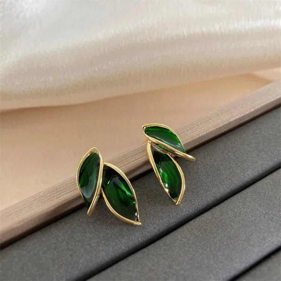 LATS New Korean Metal Trendy Grey Leaf Stud Earrings for Women - Mechano