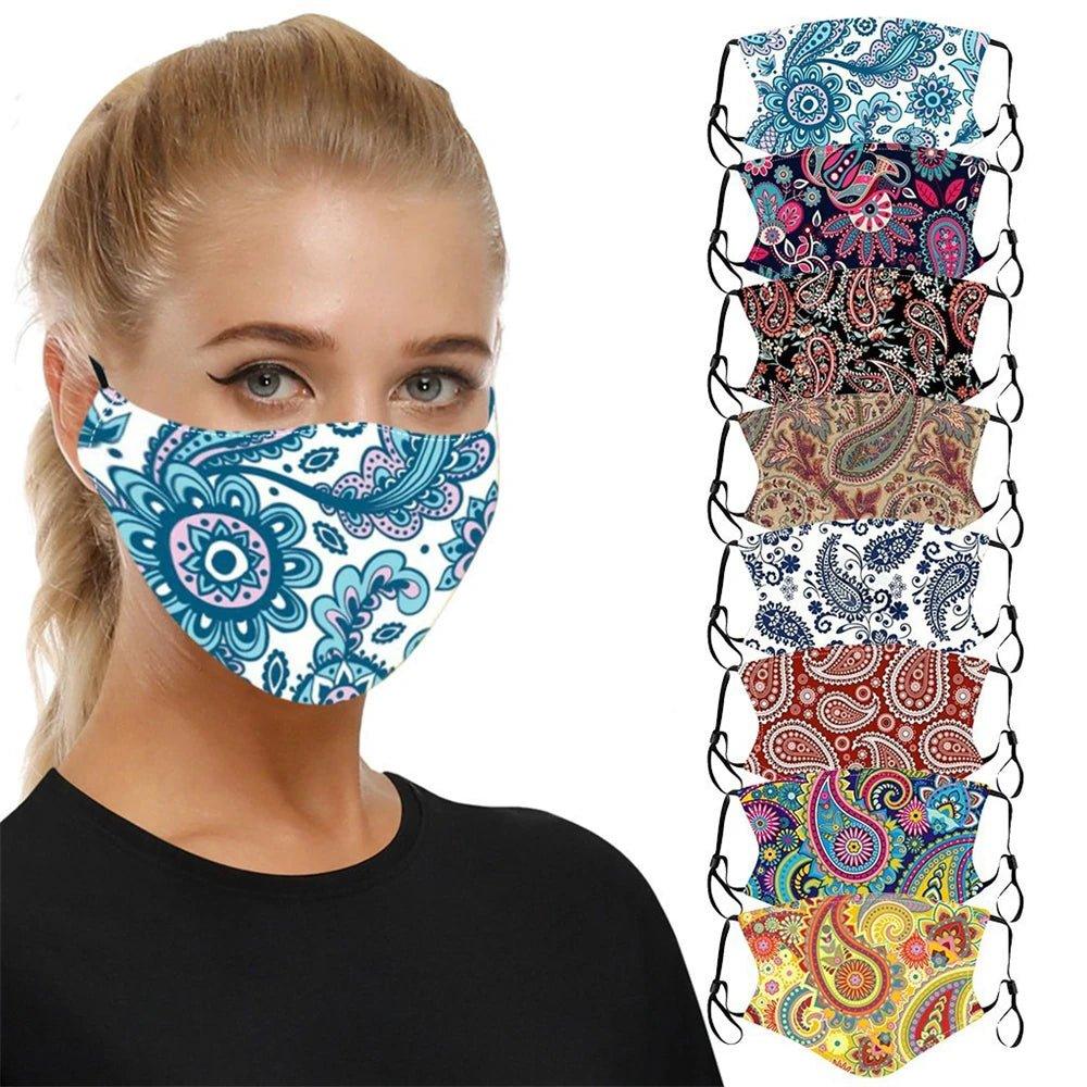 Cashew print protection can wash dust - proof anti - haze cloth adjustable ear hanging cotton cloth mask KZ67 - Mechano